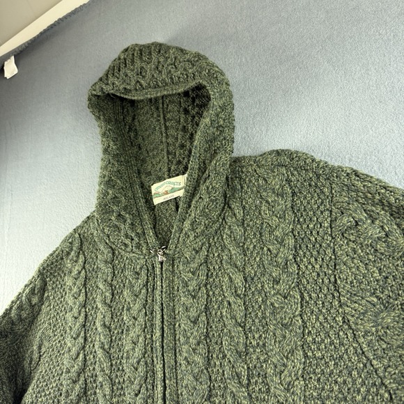 Aran Crafts Sweaters - Aran Crafts Hoodie Women's 2XL Green Merino Wool Fisherman Cable Knit Full Zip
